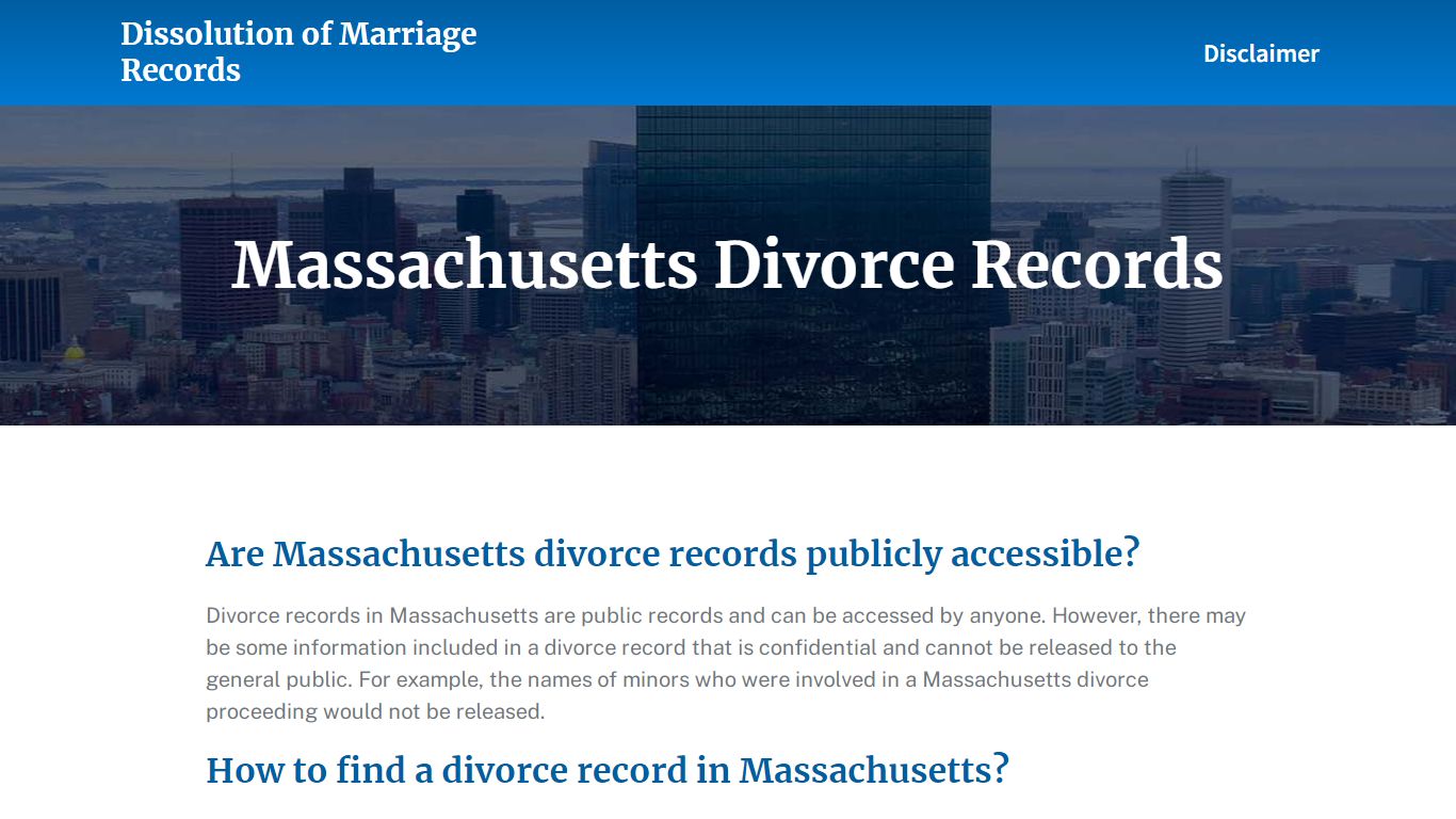 Massachusetts Divorce Records - Dissolution of Marriage Records